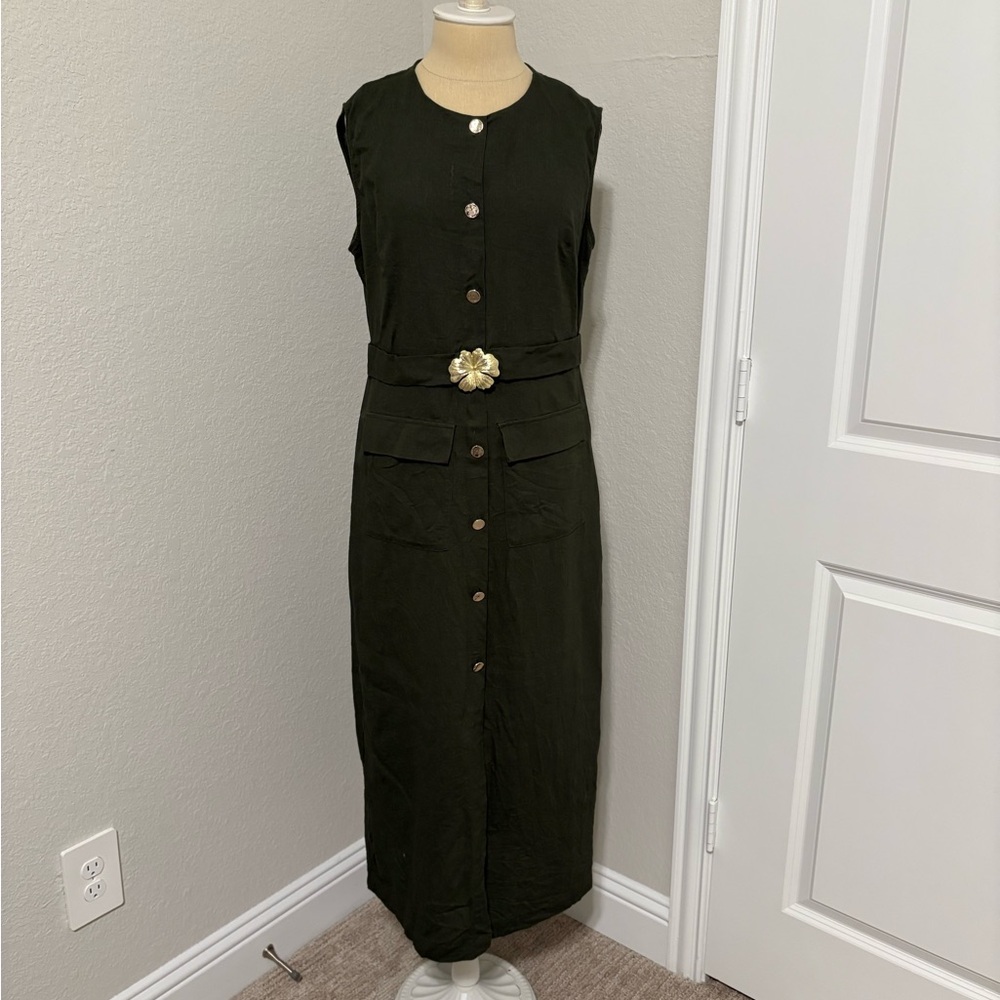 Zara Sleeveless Dark Green Maxi Dress